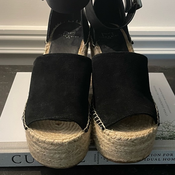 Marc Fisher LTD Black Suede Leather Espadrille Wedge Sandals 8.5 - Picture 3 of 9